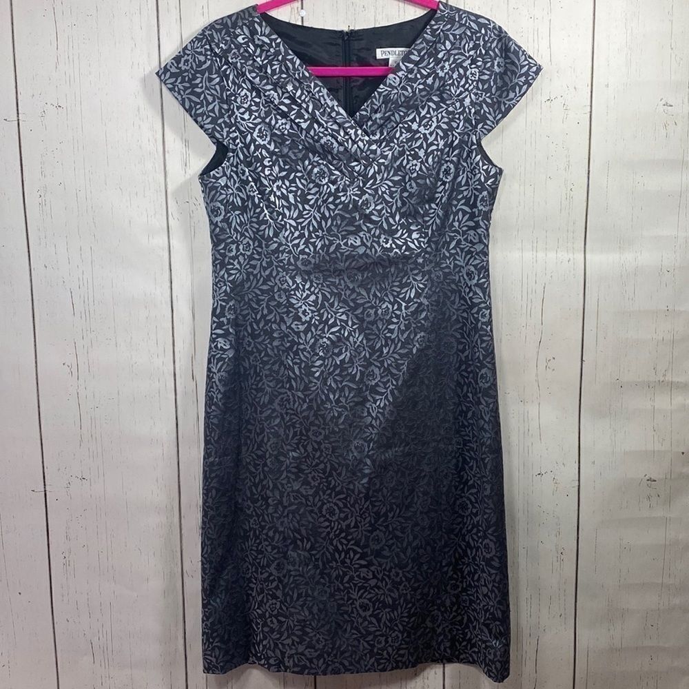 Pendleton Jacquard Floral Sheath Dress Gray Black Womens Size 10 Career Cocktail